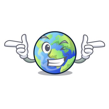 Dünya yukarıda gökyüzü maskot vektör çizim wink