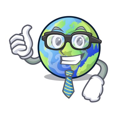 İşadamı dünya yukarıda gökyüzü maskot vektör çizim