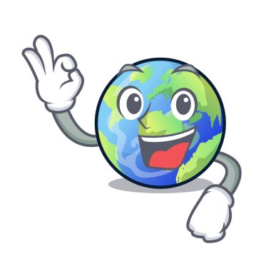 Dünya yukarıda gökyüzü maskot vektör çizim Tamam