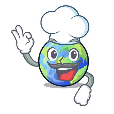 Şef dünya yukarıda gökyüzü maskot vektör çizim