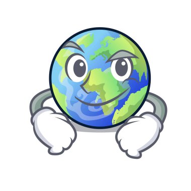 Yukarıda gökyüzü maskot vektör çizim Smirking dünya