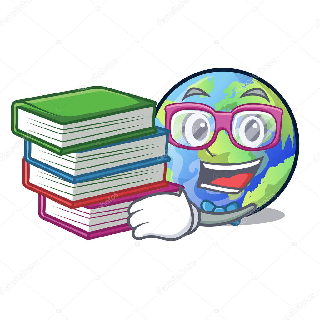 Student with book earth isolated with in the cartoons vector illustrtaion