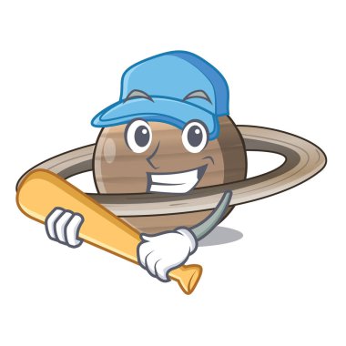 İskambil beyzbol Pluto Satürn ile maskot vetor illüstrasyon izole