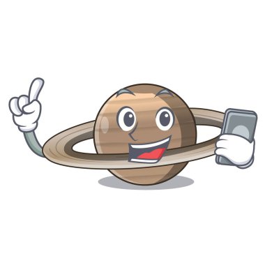 Telefon Pluto ile Satürn maskot vetor illüstrasyon ile izole