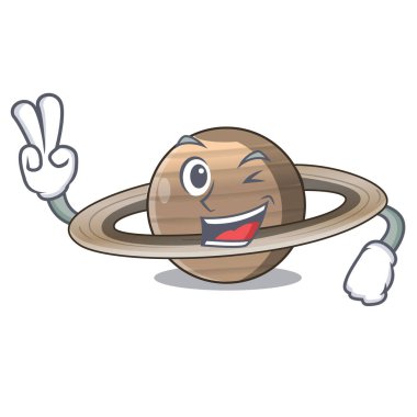 İki gezegenin görüntüsünü parmak karakter vektör çizim Satürn