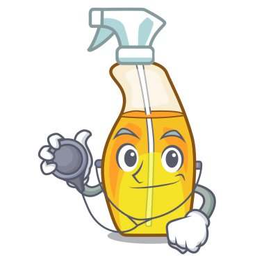 Doktor şişe sprey karakter formu vektör çizim