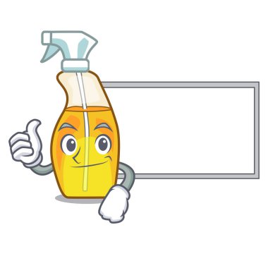 Başparmak yukarıya karakter formu vektör çizim kurulu şişe sprey ile