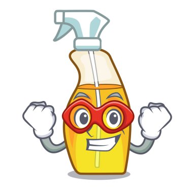 Süper kahraman sprey parfüm bir çizgi film şişe vektör çizim içinde