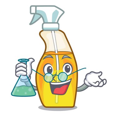 Profesör sprey parfüm bir çizgi film şişe vektör çizim içinde