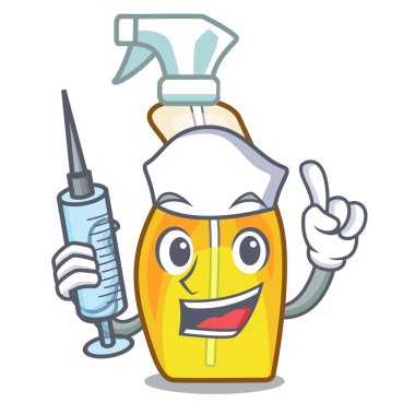 Hemşire sprey parfüm bir çizgi film şişe vektör çizim içinde