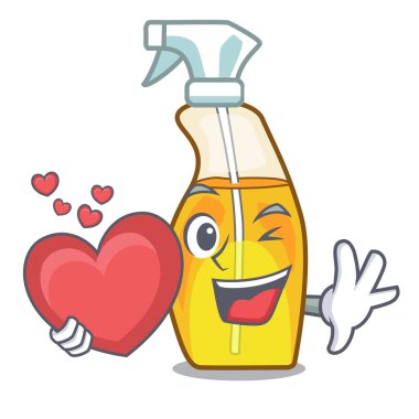Kalp sprey şişesinde maskot tablo vektör çizim ile
