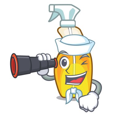 Maskot tablo vektör çizim üzerinde dürbün sprey şişeyle denizci