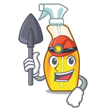 Madenci püskürtülen ilaç şişe maskot tablo vektör çizim üzerinde