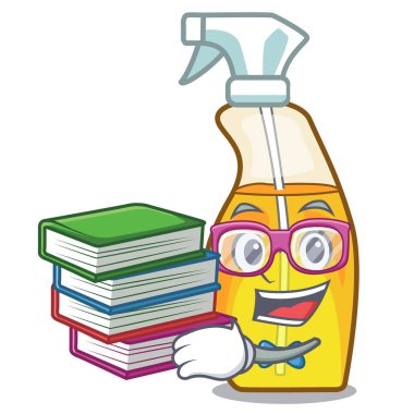 Öğrenci kitap sprey şişe ile çizgi film vektör çizim izole