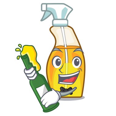 Şişe bira sprey ile çizgi film vektör çizim izole edilmiştir