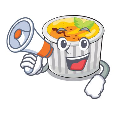 Vektör çizim megafon gıda creme brule karikatür ile hazır yemek