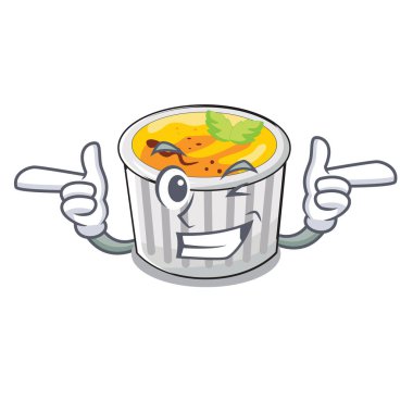 Wink creme brule beyaz çizgi film kase illüstrasyon vektör