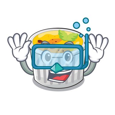 Dalış creme brule beyaz çizgi film kase illüstrasyon vektör