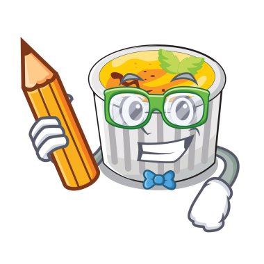 Öğrenci creme brule beyaz çizgi film kase illüstrasyon vektör