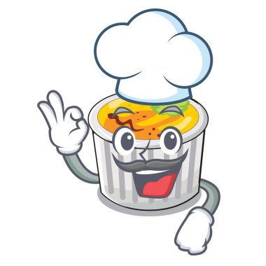 Şef crème brule beyaz çizgi film kase illüstrasyon vektör