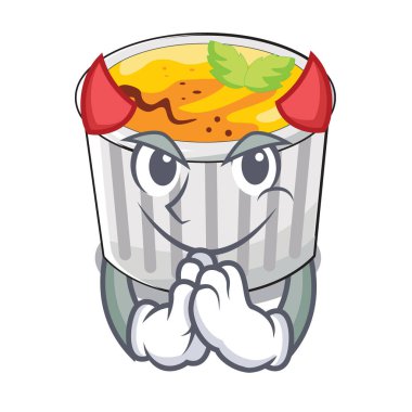 Şeytan creme brulee ahşap karakter tablo vektör çizim üzerinde