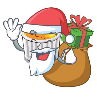 Noel Baba hediye creme brulee maskot plaka vektör çizim üzerinde hizmet ile