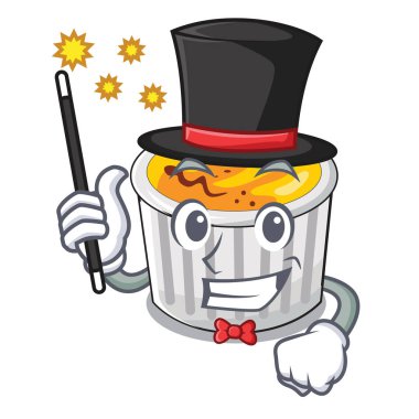 Sihirbaz creme brulee maskot plaka vektör çizim üzerinde hizmet