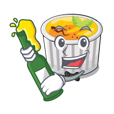 Maskot plaka vektör çizim üzerinde hizmet bira creme brulee ile