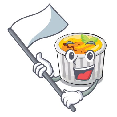Maskot plaka vektör çizim üzerinde hizmet bayrağı creme brulee ile