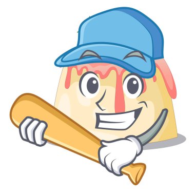 Ahşap çizgi film kase vektör çizim içinde çilek puding beyzbol oynayan