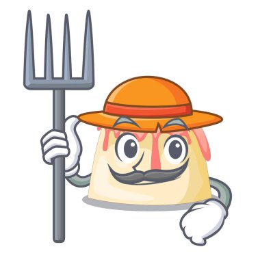 Ahşap çizgi film kase vektör çizim çiftçi çilek puding