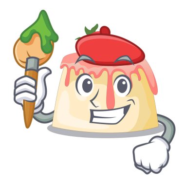 Sanatçı ahşap karikatür kase vektör çizim çilek puding