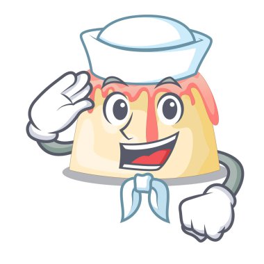 Denizci ahşap karikatür kase vektör çizim çilek puding