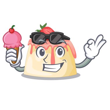 Ahşap çizgi film tablo vektör çizim üzerinde çilek puding dondurma ile