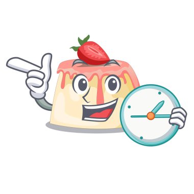 Ahşap çizgi film tablo vektör çizim üzerinde çilek puding saatiyle