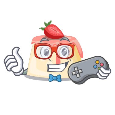 Karakter kurulu vektör çizim üzerinde oyun ev yapımı çilekli puding