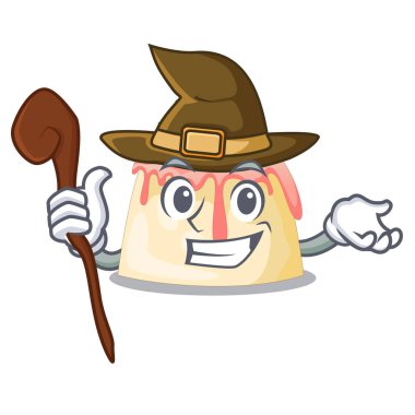 Ev yapımı çilekli puding karakter kurulu vektör çizim üzerinde cadı