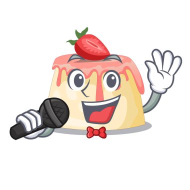 Ev yapımı çilekli puding karakter kurulu vektör çizim üzerinde şarkı