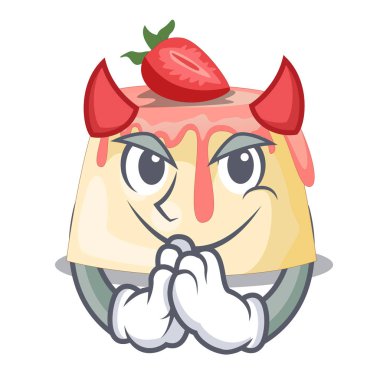 Şeytan ev yapımı çilekli puding karakter kurulu vektör çizim üzerinde