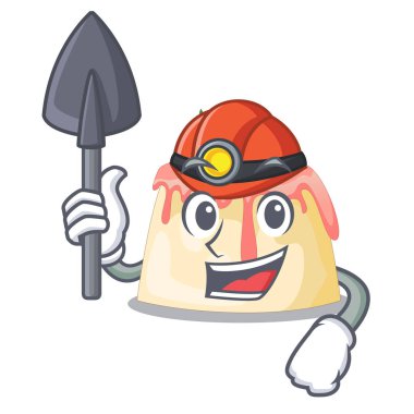 Madenci ev yapımı çilekli puding karakter kurulu vektör çizim üzerinde