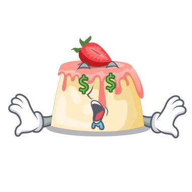 Maskot plaka vektör çizim üzerinde para göz çilek puding servis