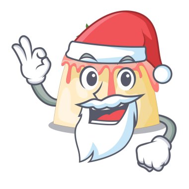 Maskot plaka vektör çizim üzerinde Santa çilek puding servis
