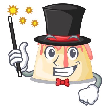 Sihirbaz çilek puding servis maskot plaka vektör çizim üzerinde