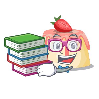 Öğrenci kitap çilek puding ile maskot plaka vektör çizim üzerinde hizmet