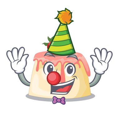 Palyaço çilek puding servis maskot plaka vektör çizim üzerinde