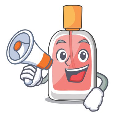 Megafon parfüm ile bir çizgi film şişe vektör çizim