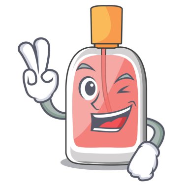 İki çizgi film vektör çizim üzerinde parfum botlle şekil parmak