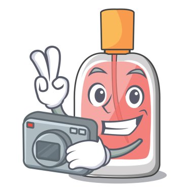 Fotoğrafçı parfüm şişesi üzerinde karakter tablo vektör çizim