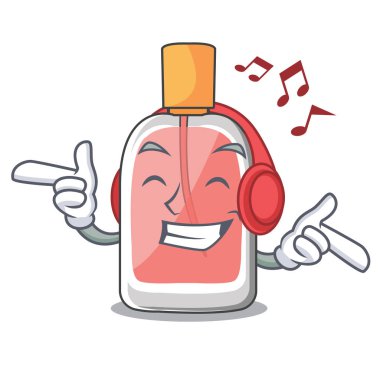 Dinleme müzik parfüm şişesi üzerinde karakter tablo vektör çizim