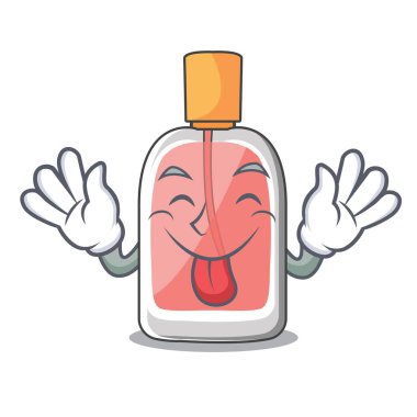 Parfüm şişesi maskot vektör illüstrasyon izole dışarı dil